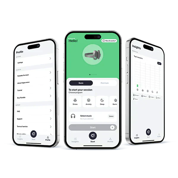 Pulsetto Wellness mobile app used with the Pulsetto vagus nerve stimulation device